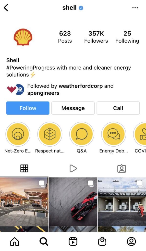 Shell Instagram Profile as of April 2, 2022